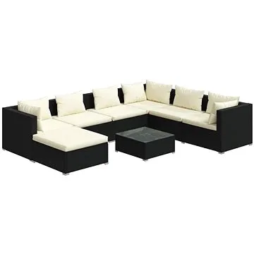 8dílná zahradní sedací souprava s poduškami polyratan černá, 3101847 (3101847)