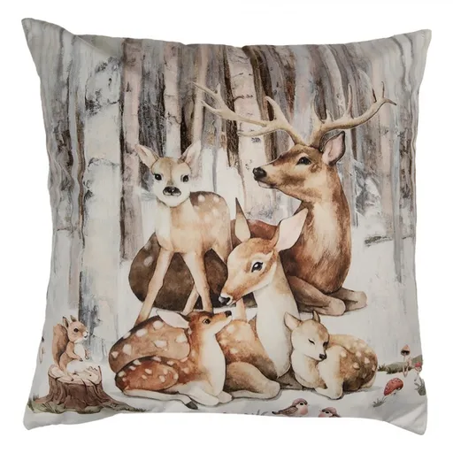 Béžový povlak na polštář s jelení rodinou Deer Christmas - 45*45 cm KT021.404