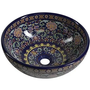 SAPHO PRIORI keramické umyvadlo, průměr 41 cm, 15 cm, fialová s ornamenty                            (PI022)