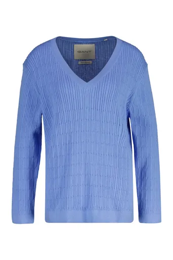 SVETR GANT CABLE KNIT V-NECK PALACE BLUE