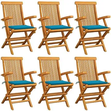 SHUMEE Křeslo zahradní s modrými poduškami, teak 3062545 - 6ks v balení (3062545)