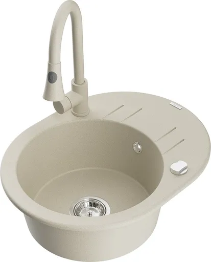 MEXEN/S Kevin granitový dřez 1 s odkapávačem včetně baterie Elia, béžová 6517-69-670101-69