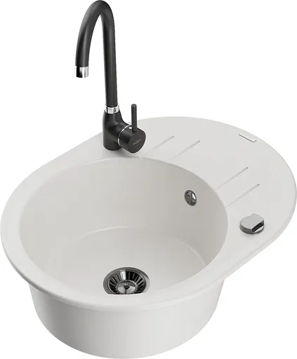 MEXEN/S Kevin granitový dřez s odkapávačem včetně baterie Telma, bílá 6517-20-670200-70