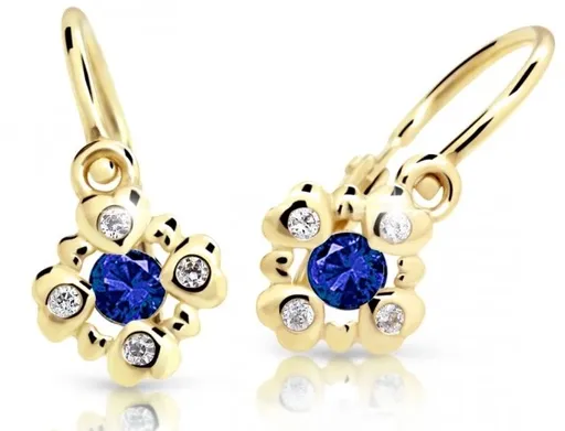 Cutie Jewellery Třpytivé dětské náušnice ze žlutého zlata C2253-10-X-1 modrá