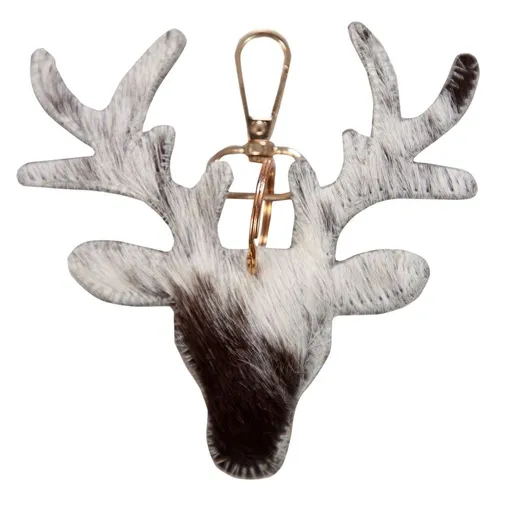 Kožený bílo-černý přívěsek na klíče v designu jelena – 11*10*2,5cm MHSHDZM