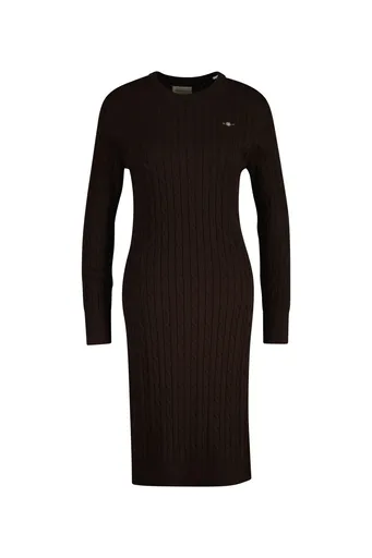 ŠATY GANT STRETCH COTTON CABLE C-NECK DRESS DEEP BROWN