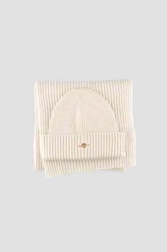 SET ČEPICE A ŠÁLA GANT SHIELD BEANIE AND SCARF GIFT SET CREAM
