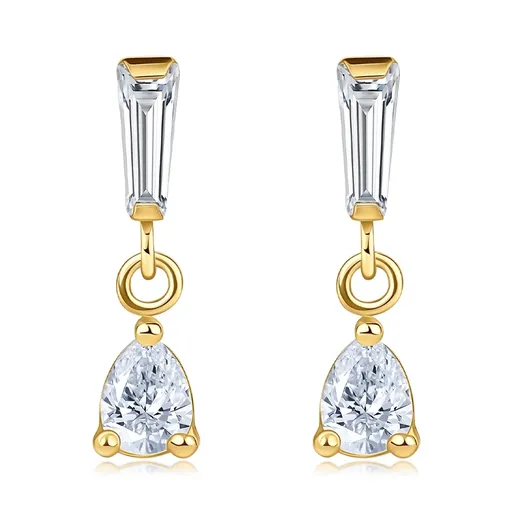 Zlaté náušnice ze žlutého zlata 585 - kapka a podlouhlý čirý zirkon
