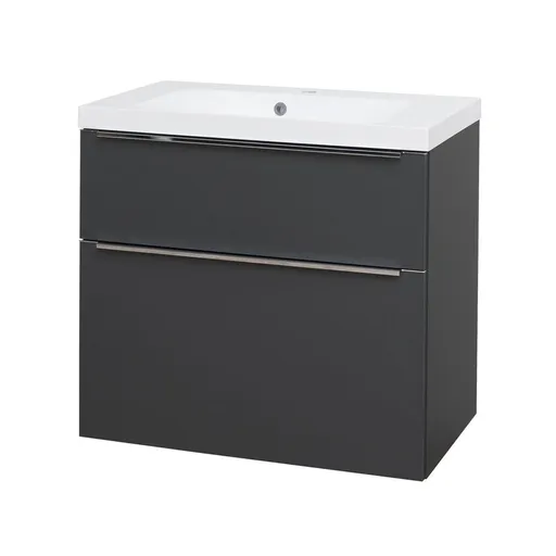 Mereo Mailo, koupelnová skříňka s umyvadlem z litého mramoru 81 cm, antracit, chrom madlo CN531M