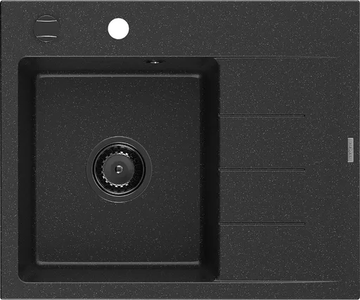 MEXEN/S Ben granitový dřez 1 s odkapávačem levý 600 x 500 mm černá/stříbrná metalik, sifon černá 6522605000-73-B