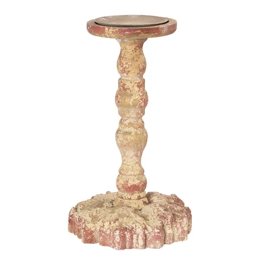 Dřevěný vintage svícen s červenou patinou - Ø 16*27 cm Clayre & Eef