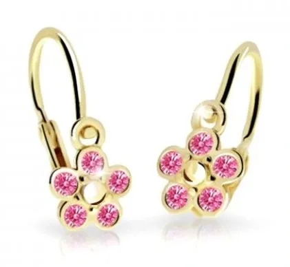 Cutie Jewellery Dětské kytičkové náušnice ze žlutého zlata C2744-10-X-1 fuchsiová