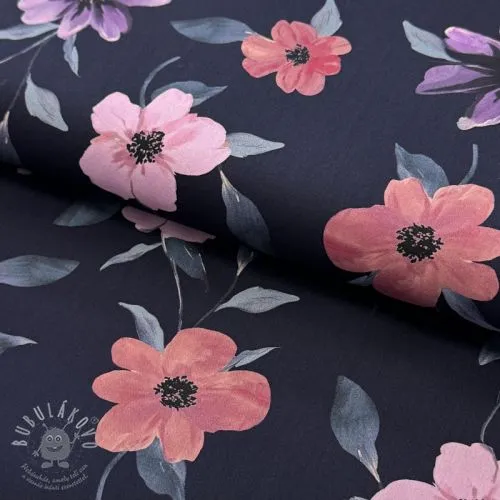 Bavlněná látka VISCOSE Flowers navy digital print