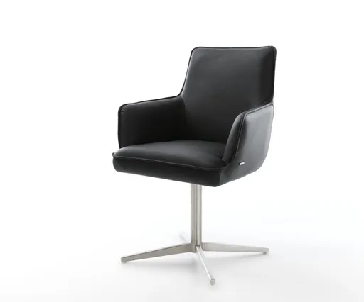 Jídelní židle Heira-Flex s područkami pravá kůže černá podnož