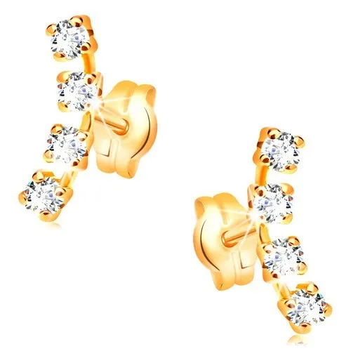 Náušnice ve žlutém 14K zlatě - oblouk ze čtyř drobných čirých zirkonů