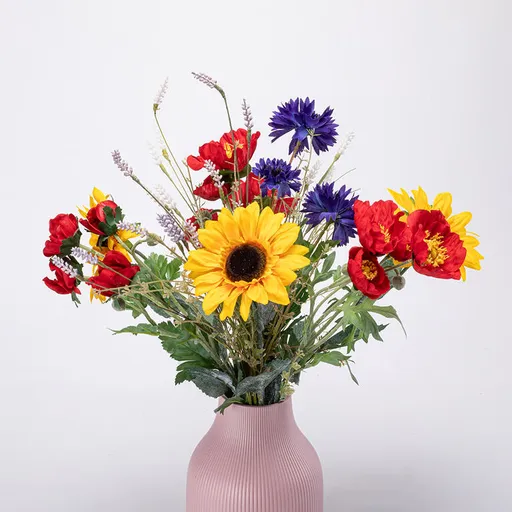 Kytice SLUNEČNICE, VLČÍ MÁK, CHRPA, ANEMONKA 65 cm