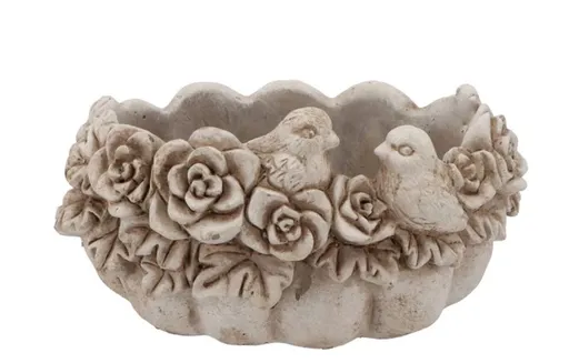 Cementový květináč mísa s květy a ptáčky Flower Bowl - 25*17*14 cm daan kromhout