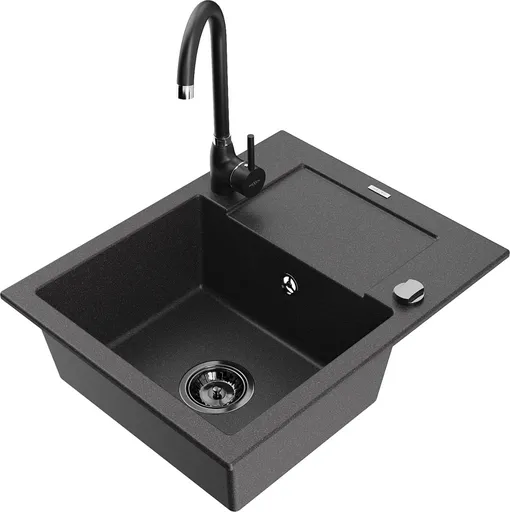 MEXEN/S Enzo granitový dřez s odkapávačem včetně baterie Telma, černá kropenatá 6506-76-670200-70-B