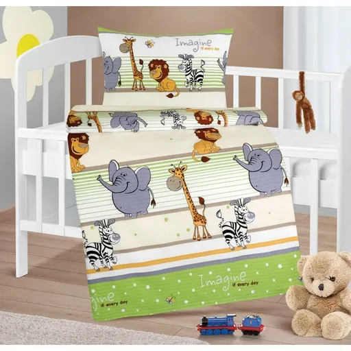 Bellatex Dětské krepové povlečení do postýlky Agáta Safari zelená, 90 x 135 cm, 45 x 60 cm