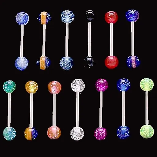 Piercing do jazyka třpytivá kulička - Barva piercing: Fialová