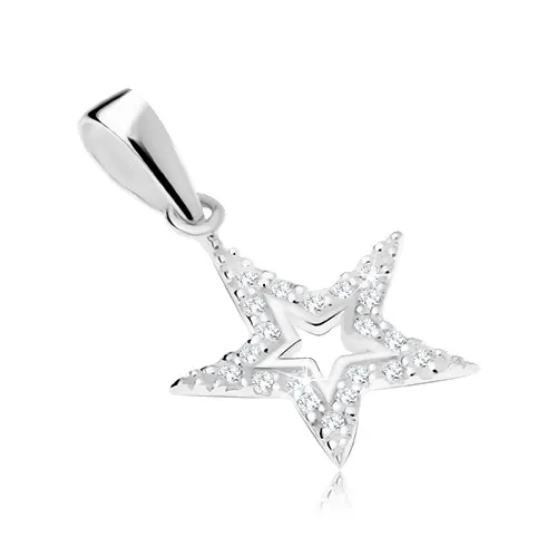 Stříbrný 925 přívěsek, kontura hvězdy zdobená čirými zirkony