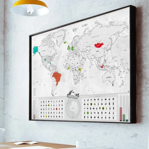 Stírací mapa světa Deluxe Blanc edice - stříbrná