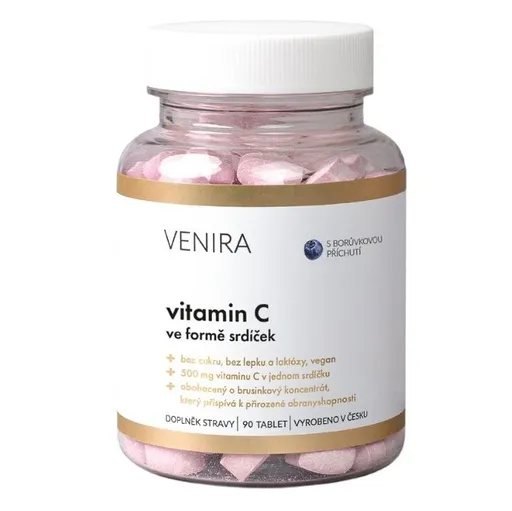 Venira Vitamin C ve formě srdíček borůvka 90 tablet