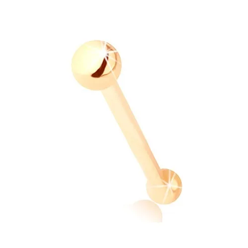 Rovný piercing do nosu ve žlutém 14K zlatě - drobná lesklá kulička, 2 mm