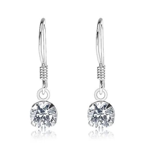 Stříbrné 925 náušnice, kulatý čirý zirkon, africký háček