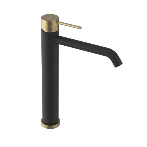 SAPHO ULTRASAN stojánková umyvadlová baterie vysoká, prodloužená hubice, černá mat/zlato mat UT007VBG