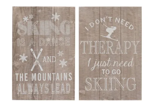 Dvě dřevěné cedule Skiing - 40*60cm J-Line by Jolipa