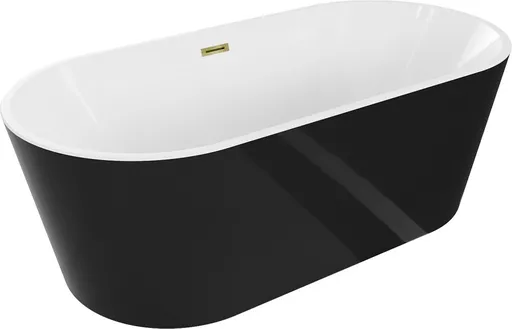 MEXEN/S Luna vana volně stojící 180 x 80, bílá/černá, sifon a přepad zlatá 52031808075-50