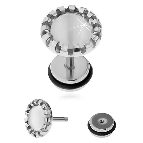 Falešný plug do ucha z oceli 316L, bílý kámen - syntetické kočičí oko