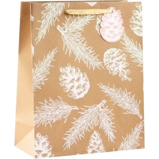 Taška dárková kraft vánoční s glitrem L 26 x 32 x 12 cm č.3
