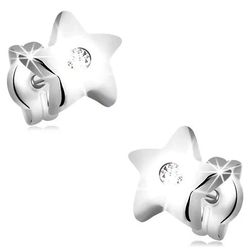 Puzetové náušnice z bílého 14K zlata - pěticípá hvězdička se zirkonem