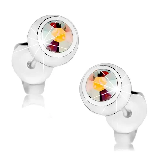 Náušnice ze stříbra 925, broušený duhový krystal Swarovski v lesklé objímce