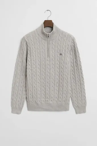 SVETR GANT COTTON CABLE HALF ZIP CLOUD GREY MELANGE