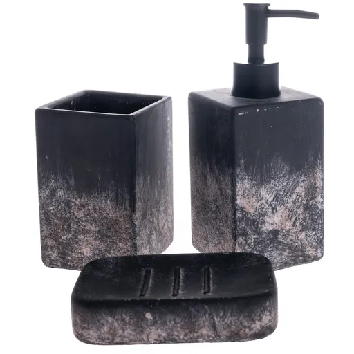 Sada cementových koupelnových doplňků Bain 3 ks, černá