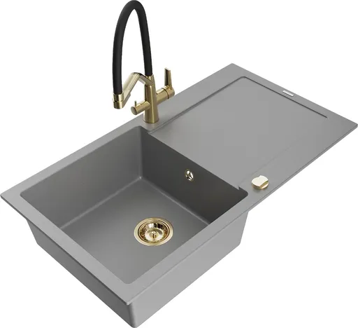 MEXEN/S Leo granitový dřez 1-miska s odkapávačem včetně baterie Duo, šedá 6501-71-671701-57-G