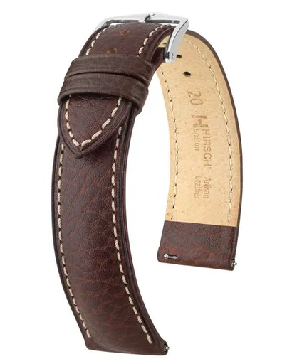 Řemínek Hirsch Boston - hnědý - 18 mm - M – Střední délka - 16 mm - Stříbrná