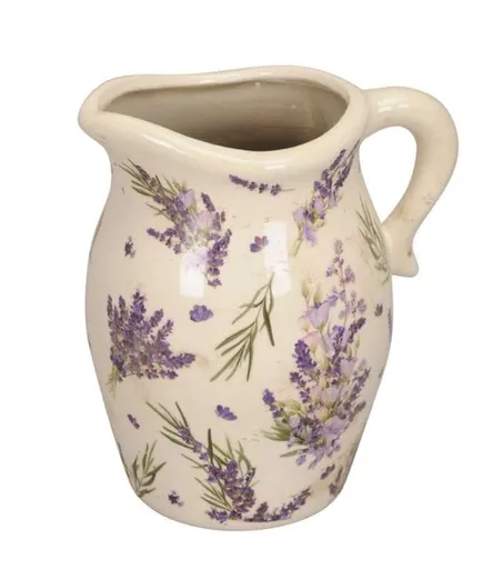 Krémový keramický džbán s levandulemi Lavande - 18*14*21 cm Posiwio
