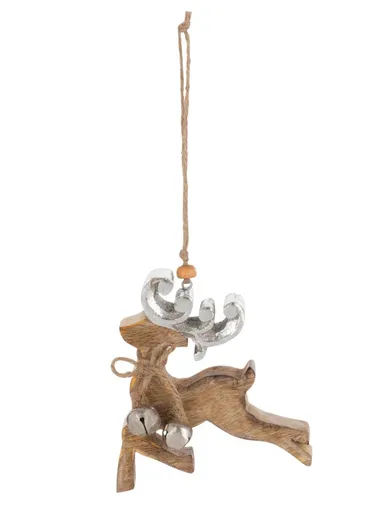 Přírodní závěsná dekorace z mangového dřeva Jelen - 10*1*12cm J-Line by Jolipa