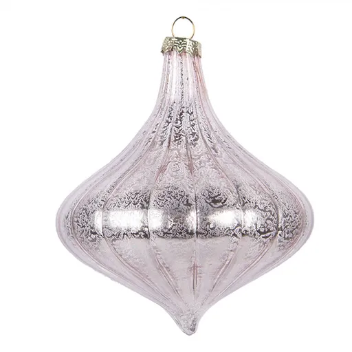 Pastelově růžová skleněná ozdoba špičatá baňka - Ø 10*10 cm Clayre & Eef