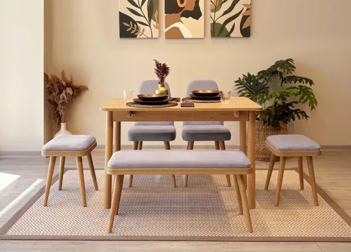 Jídelní set s rozkládacím stolem a židlemi (6 kusů) Vina Mini 03 0701 - Oak, Soho Grey