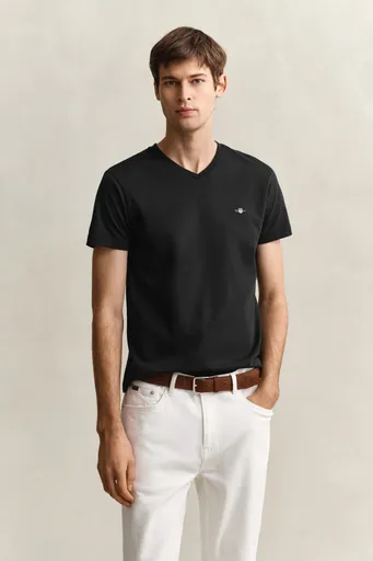 TRIČKO GANT SLIM SHIELD V-NECK T-SHIRT BLACK