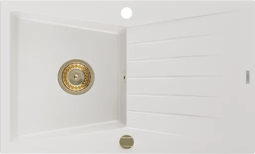 MEXEN/S Cesar granitový dřez 1 s odkapávačem 775x470 mm,bílá,+ zlatý sifon 6514771010-20-G