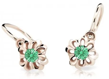 Cutie Jewellery Něžné dětské náušnice z růžového zlata C2208-10-X-4 zelená