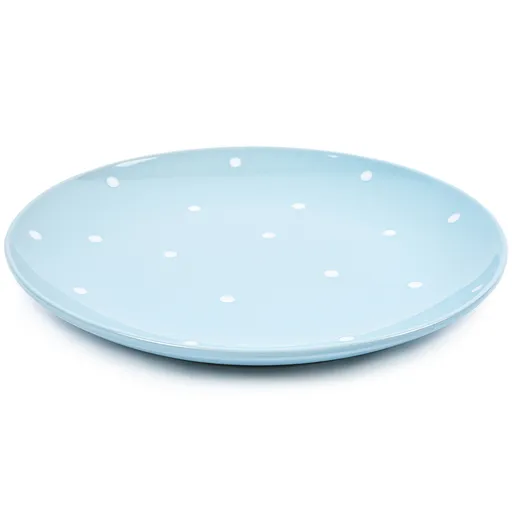 Keramický mělký talíř s puntíky, sv. modrá