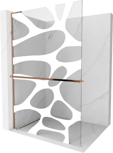 MEXEN/S Kioto+ L Sprchová zástěna WALK-IN s poličkou a držákem ručníků 100 x 200, bílý vzor, růžové zlato 800-100-123-60-97