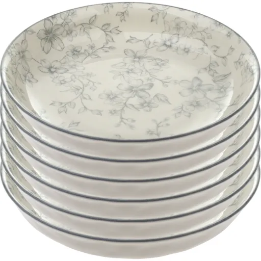 Sada 6 hlubokých talířů Něžné kvítí 20 cm, šedá